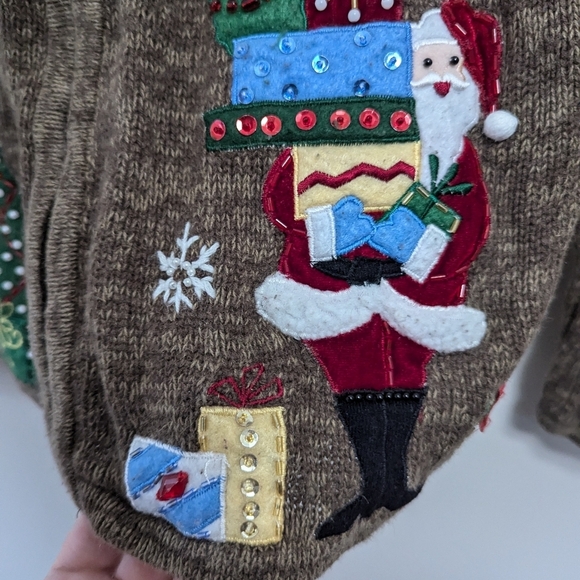 Vintage 90s Beaded Santa Ugly Christmas Cardigan Sweater‎ Teacher Retro - Picture 5 of 15